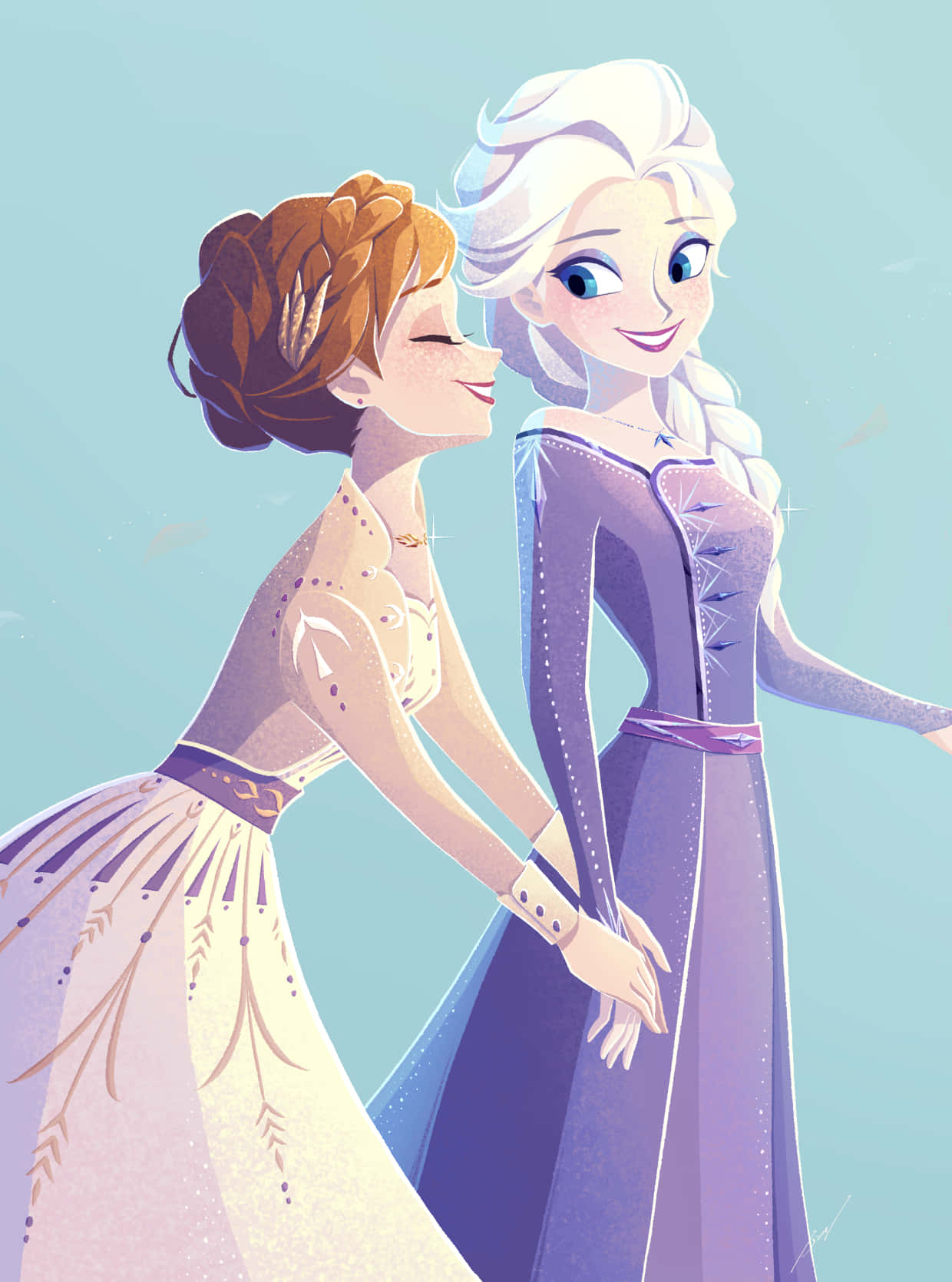 Two Frozen Princesses Are Standing Next To Each Other