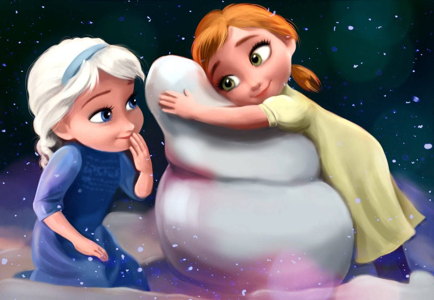 Elsa And Anna Snowman Wallpaper