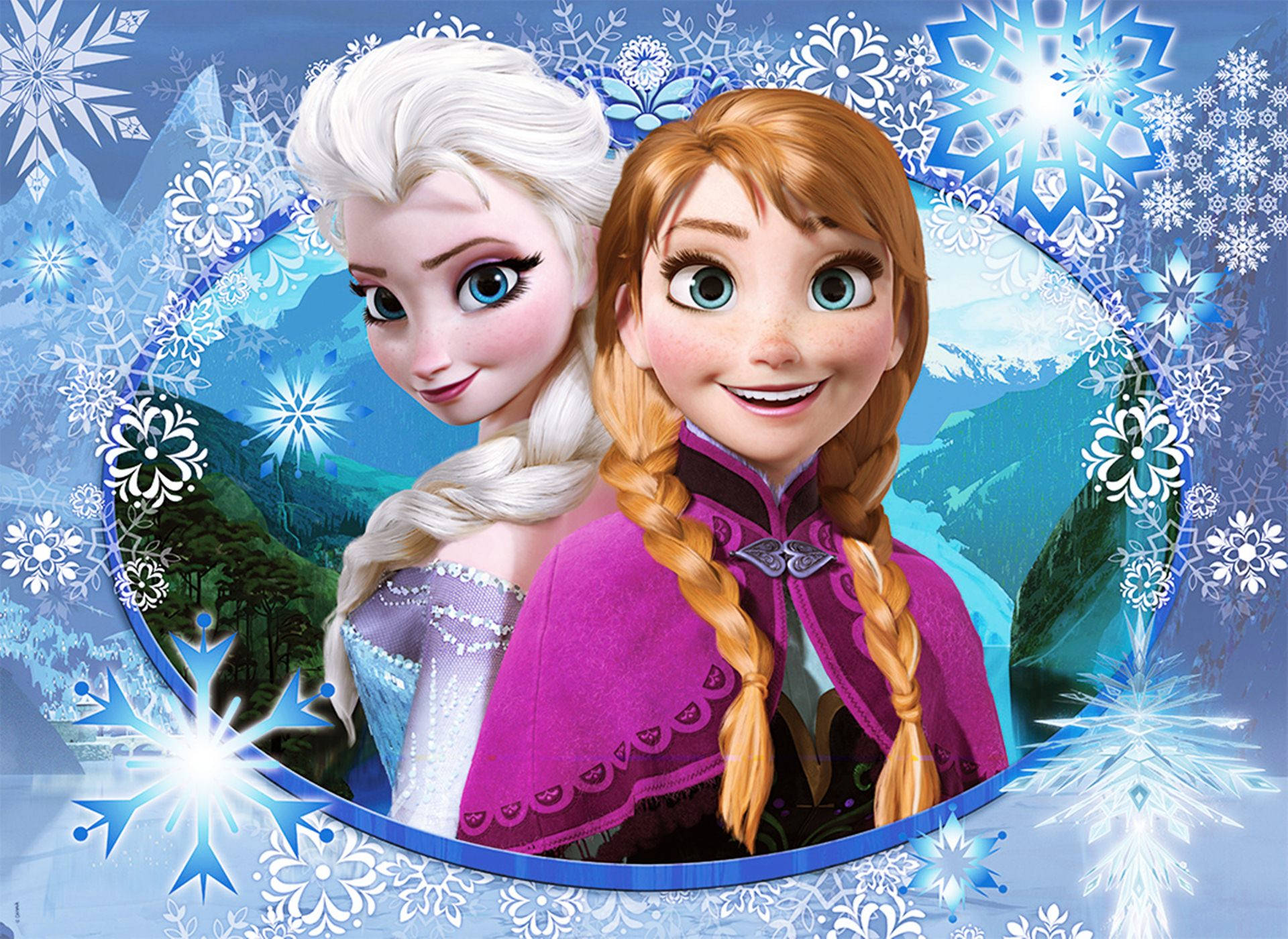 Elsa And Anna With Snowflakes Wallpaper