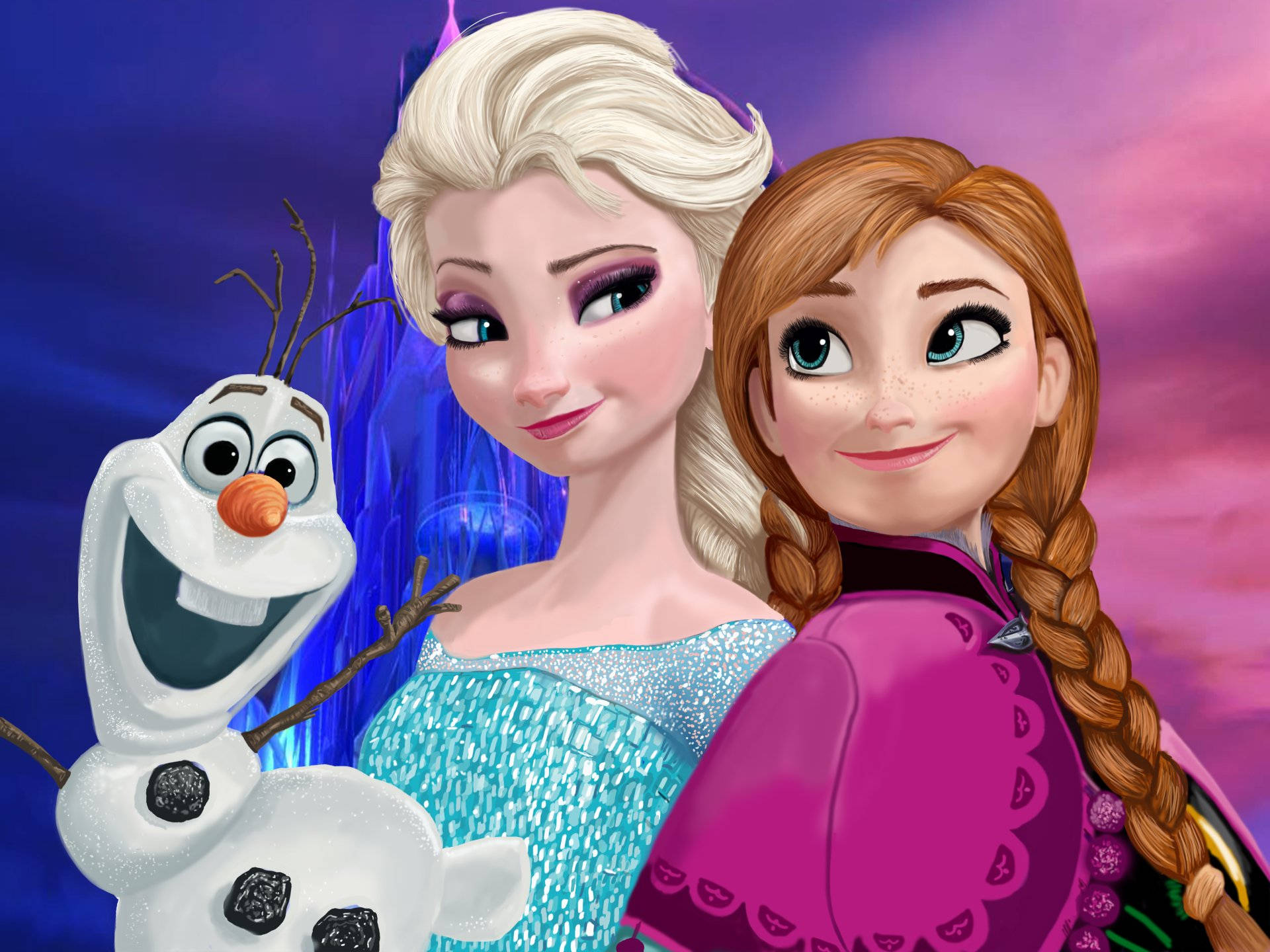 Elsa, Anna, Olaf Painting Wallpaper