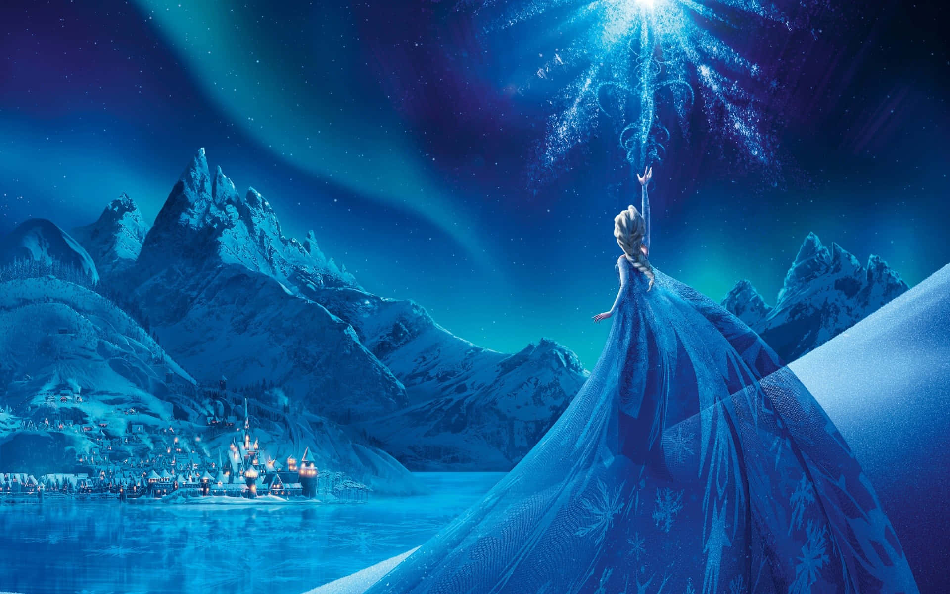 Snow queen in a winter wonderland with swiss mountain background