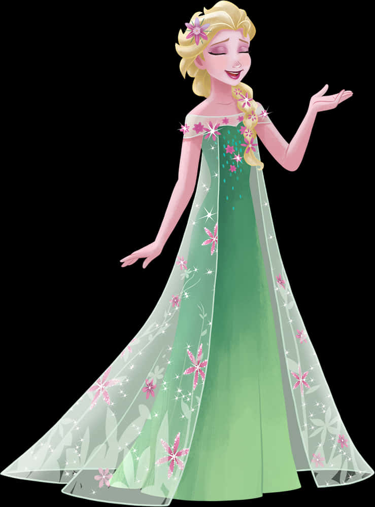Elsa Floral Gown Illustration PNG