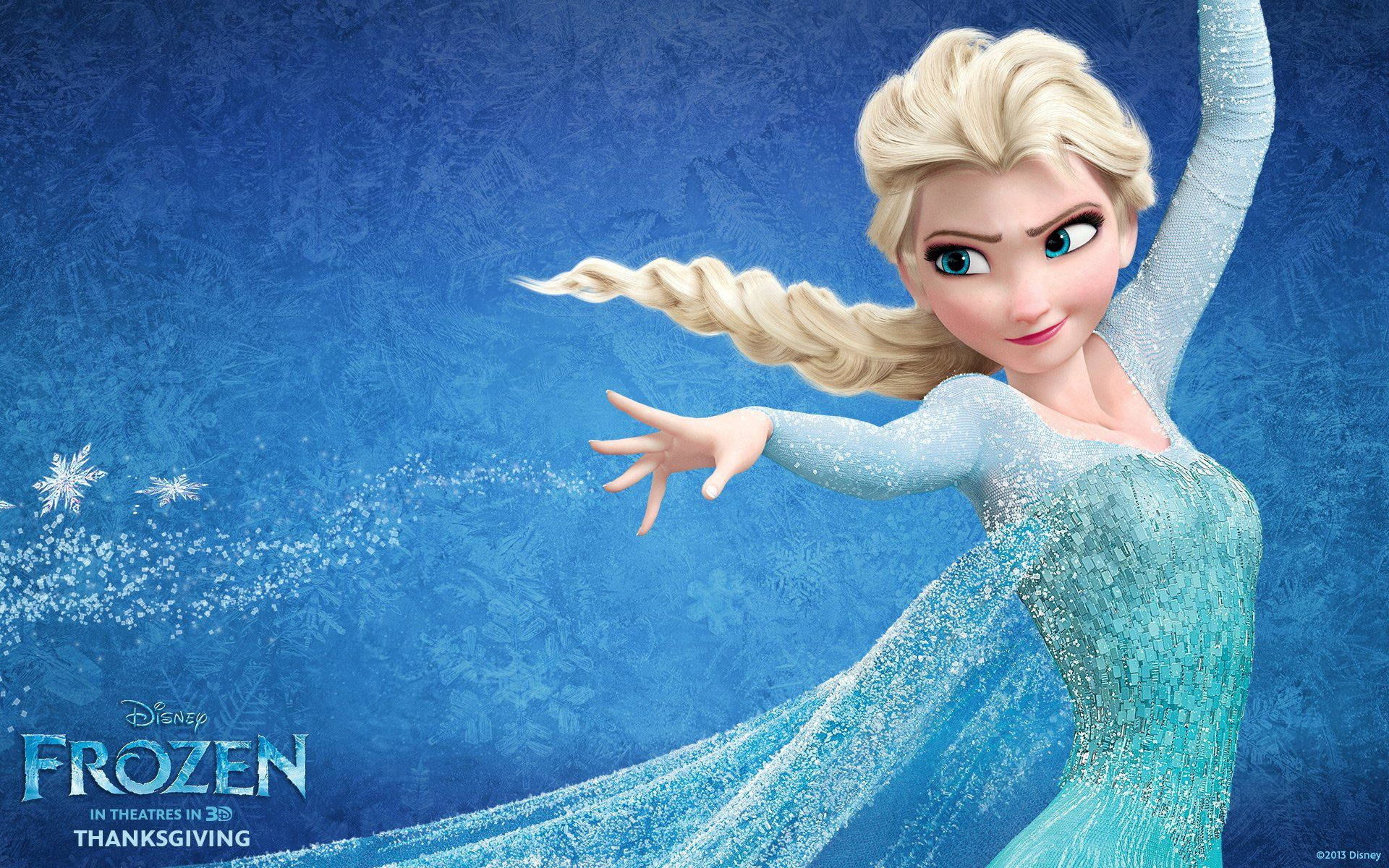 Princess Elsa in her magical blue dress from Frozen Wallpaper