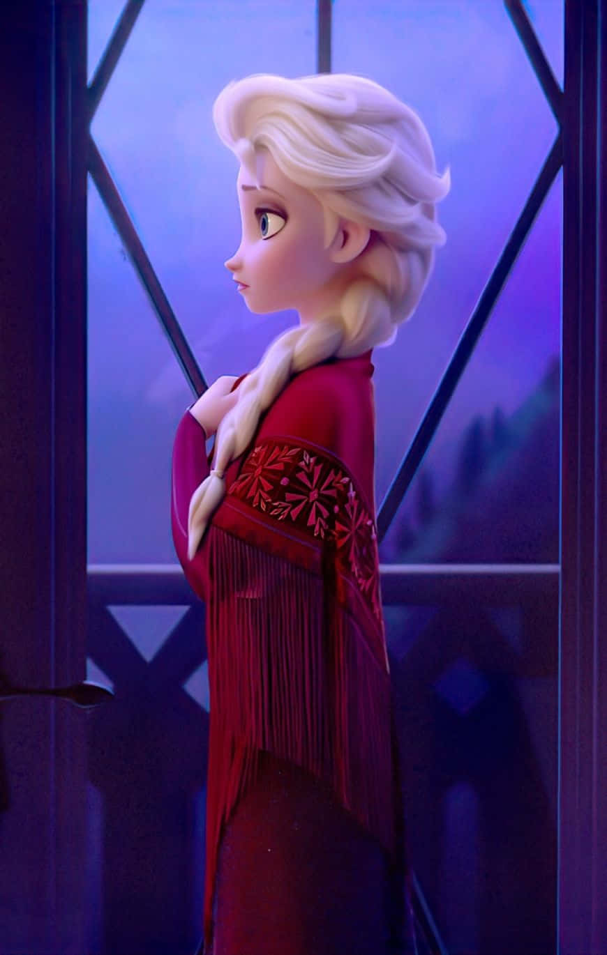 Denförtrollande Elsa Ser Hypnotiserande Ut I Sin Signaturblå Klänning.