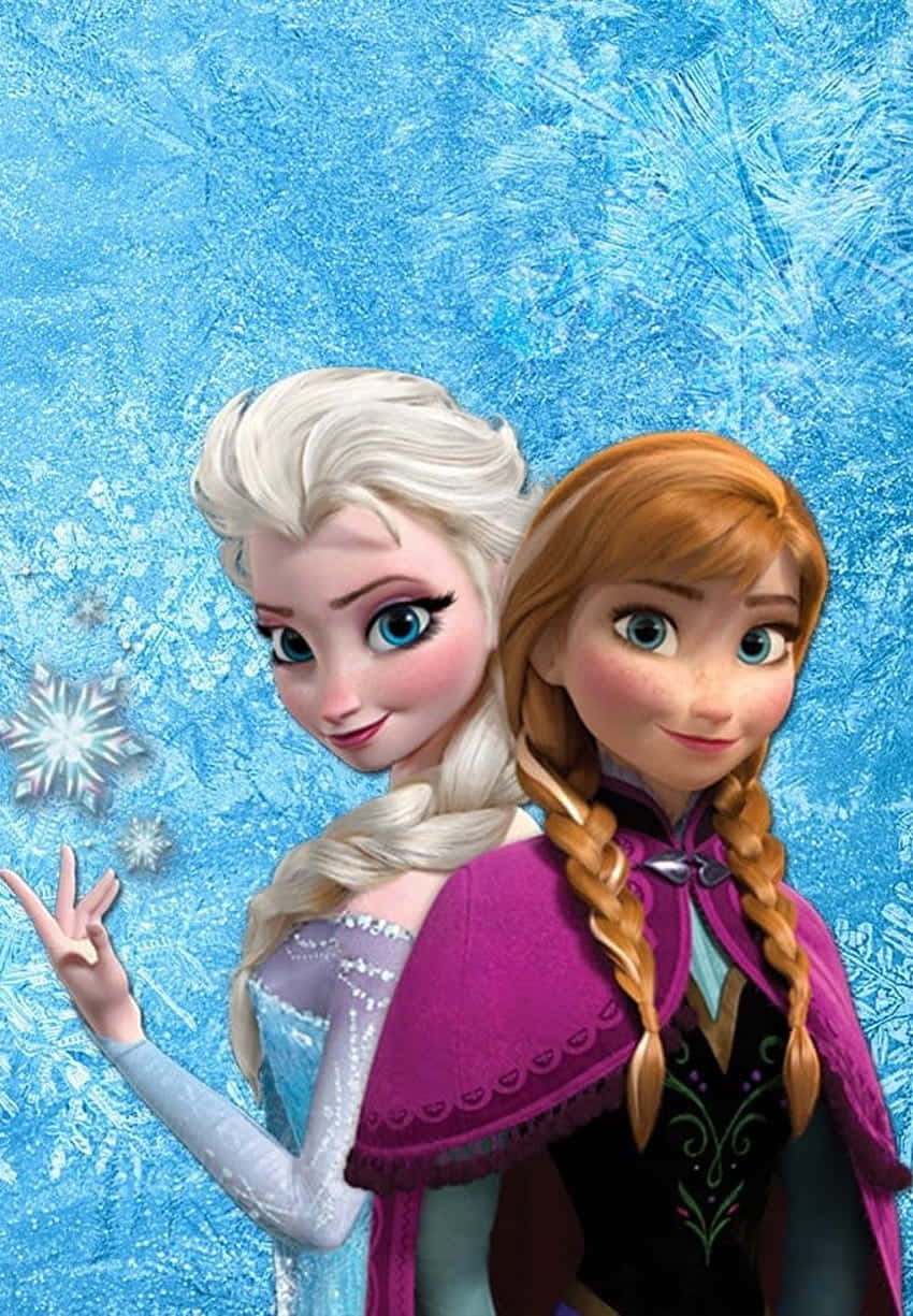 Two Frozen Princesses Standing Next To Each Other Wallpaper
