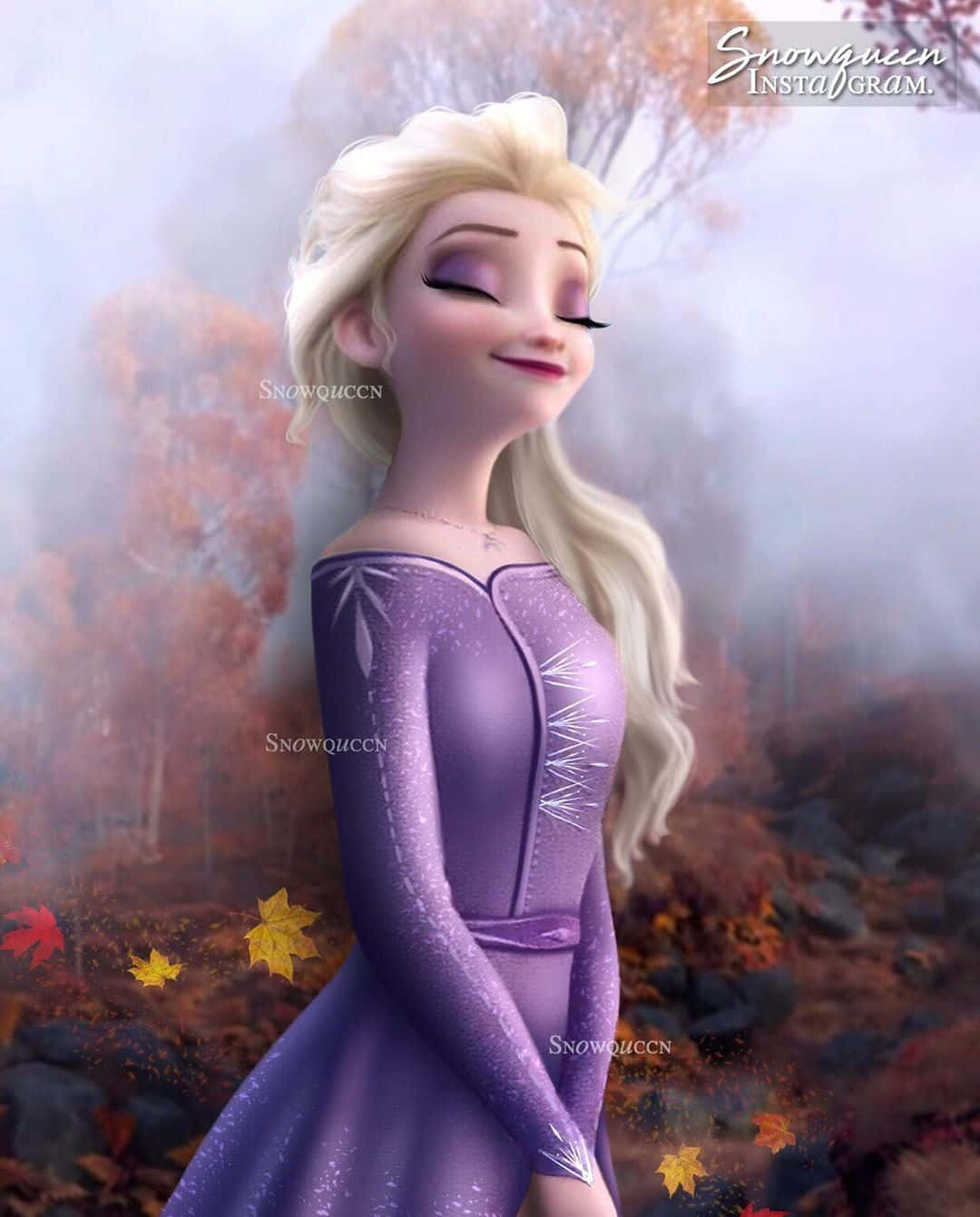 Elsa i en lilla kjole i skoven Wallpaper