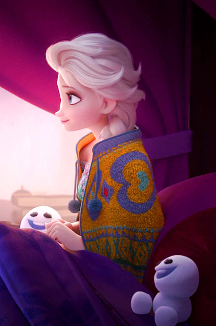 Elsa ligger i sengen med de stofdyr Wallpaper