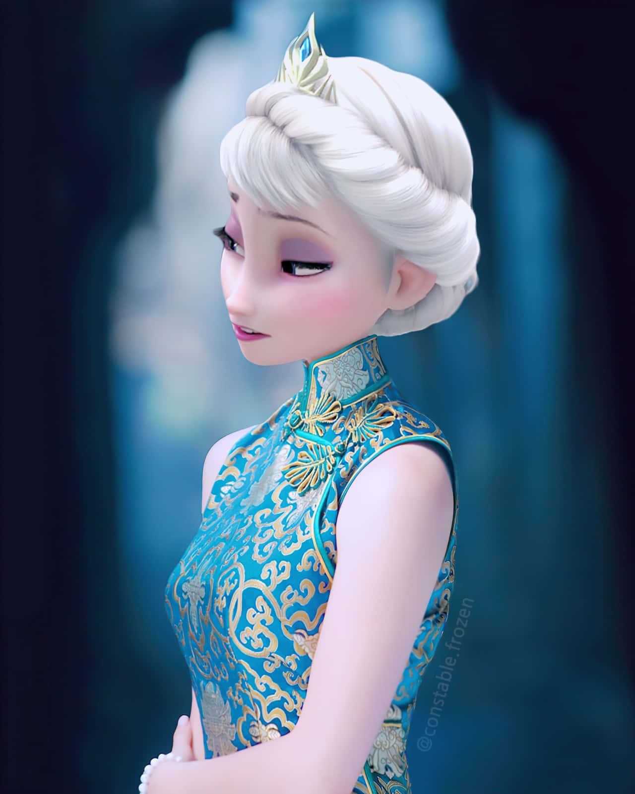 An elegant portrait of Elsa the snow queen from Disney's Frozen