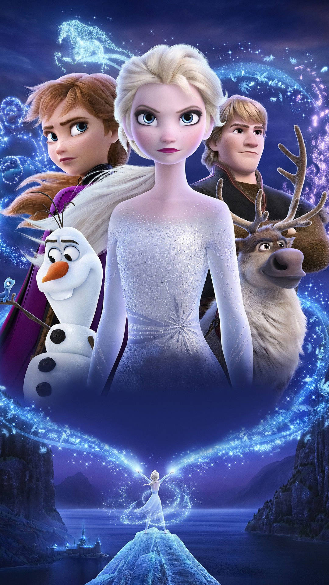 Elsa Og Venner Fra Frozen 2 Denim Blå Tapet Wallpaper