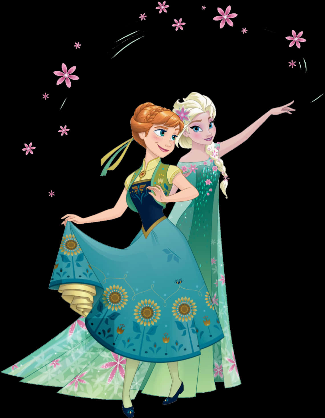 Elsaand Anna Frozen Sisters Floral Background PNG