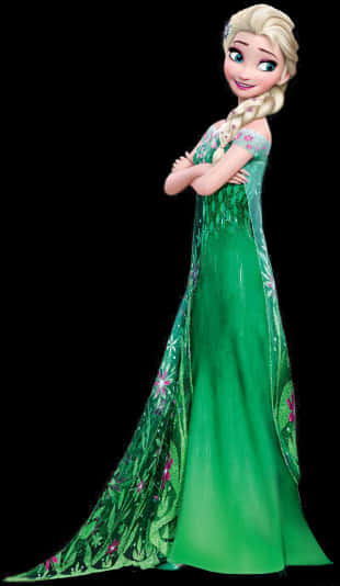 Elsain Green Gown Frozen PNG