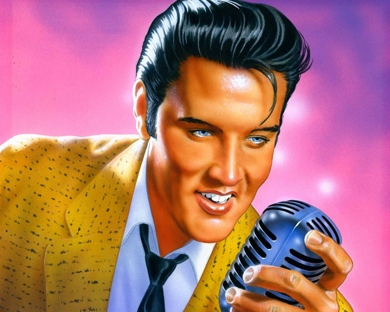 Elvis Presley In A Yellow Suit Holding A Microphone