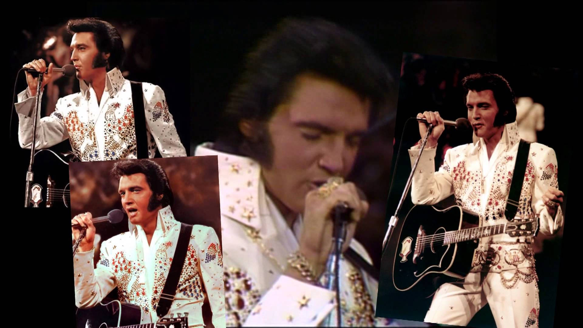 Elvis Presley Collage In White Outfit Wallpaper