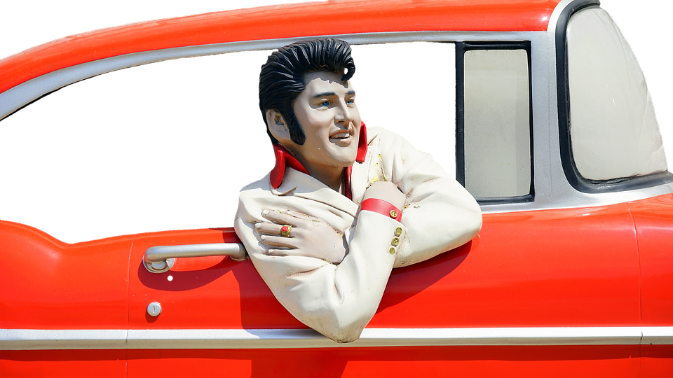 Elvis Presley Figurein Classic Car PNG