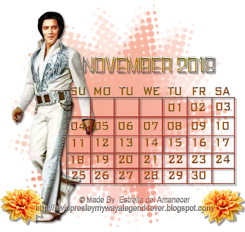 Elvis Presley November2018 Calendar PNG