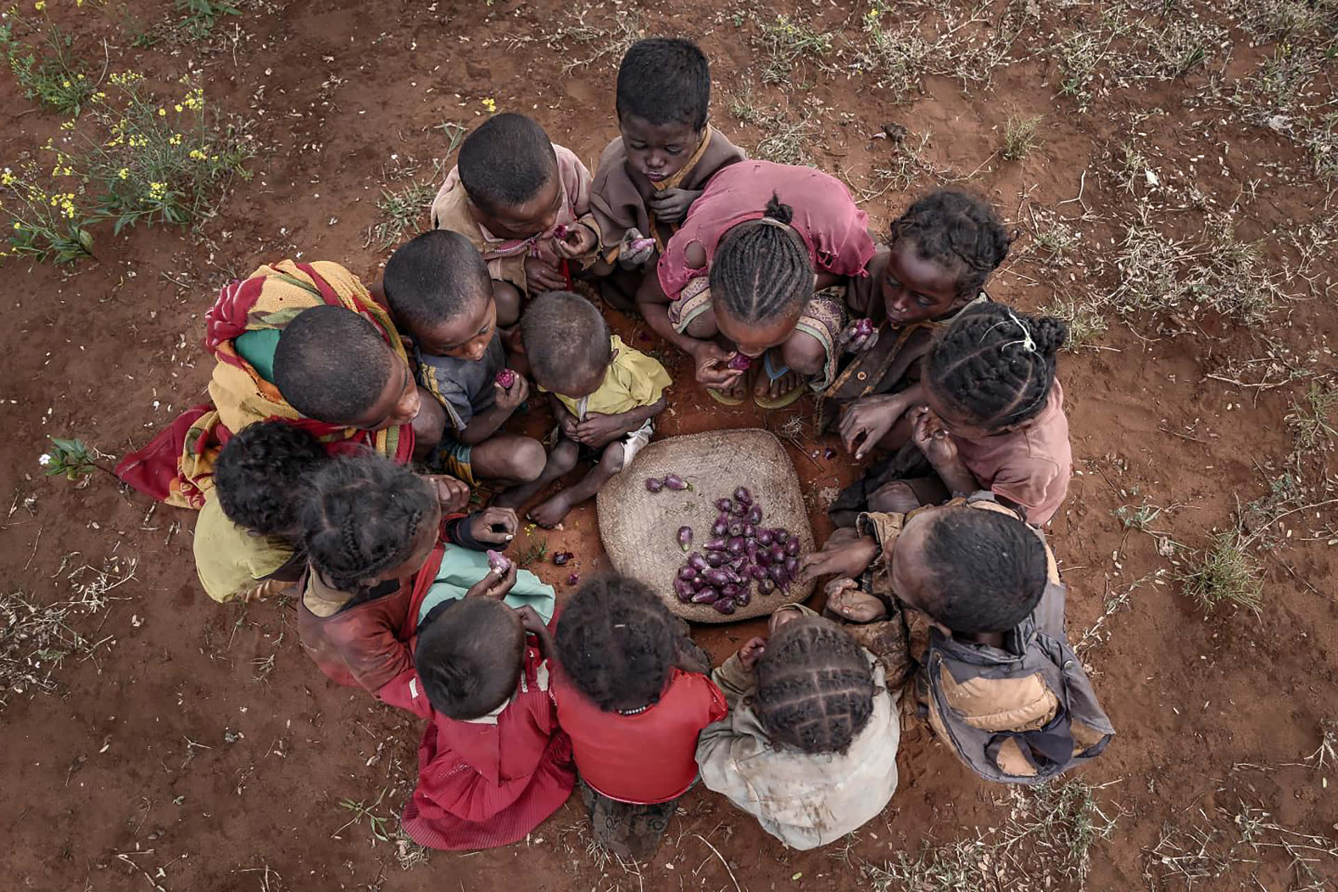 Emaciated Children Eating In Madagascar Wallpaper