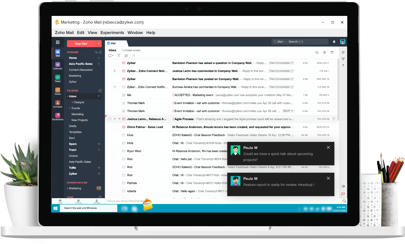 Email Client Interface Zoho Mail PNG