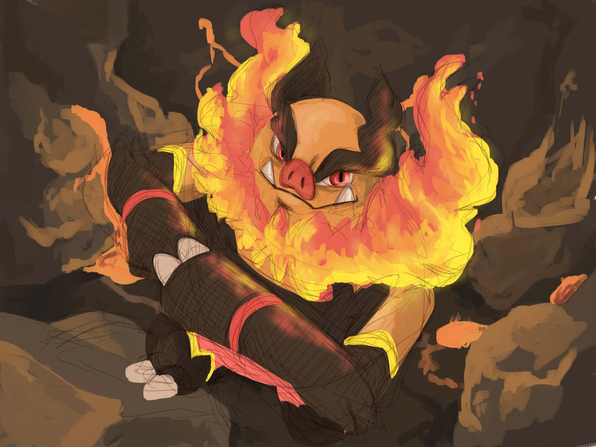 Emboar Flaming In A Cave Wallpaper