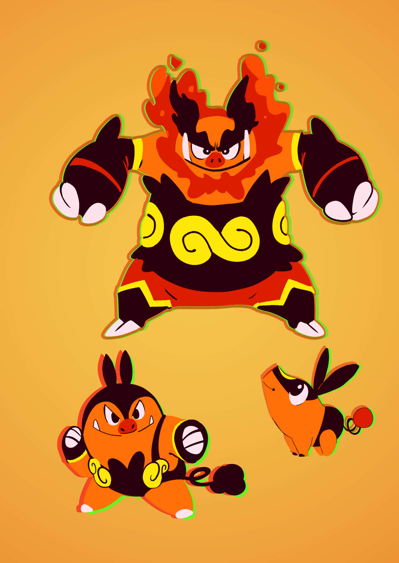 Emboar With Tepig And Pignite Wallpaper