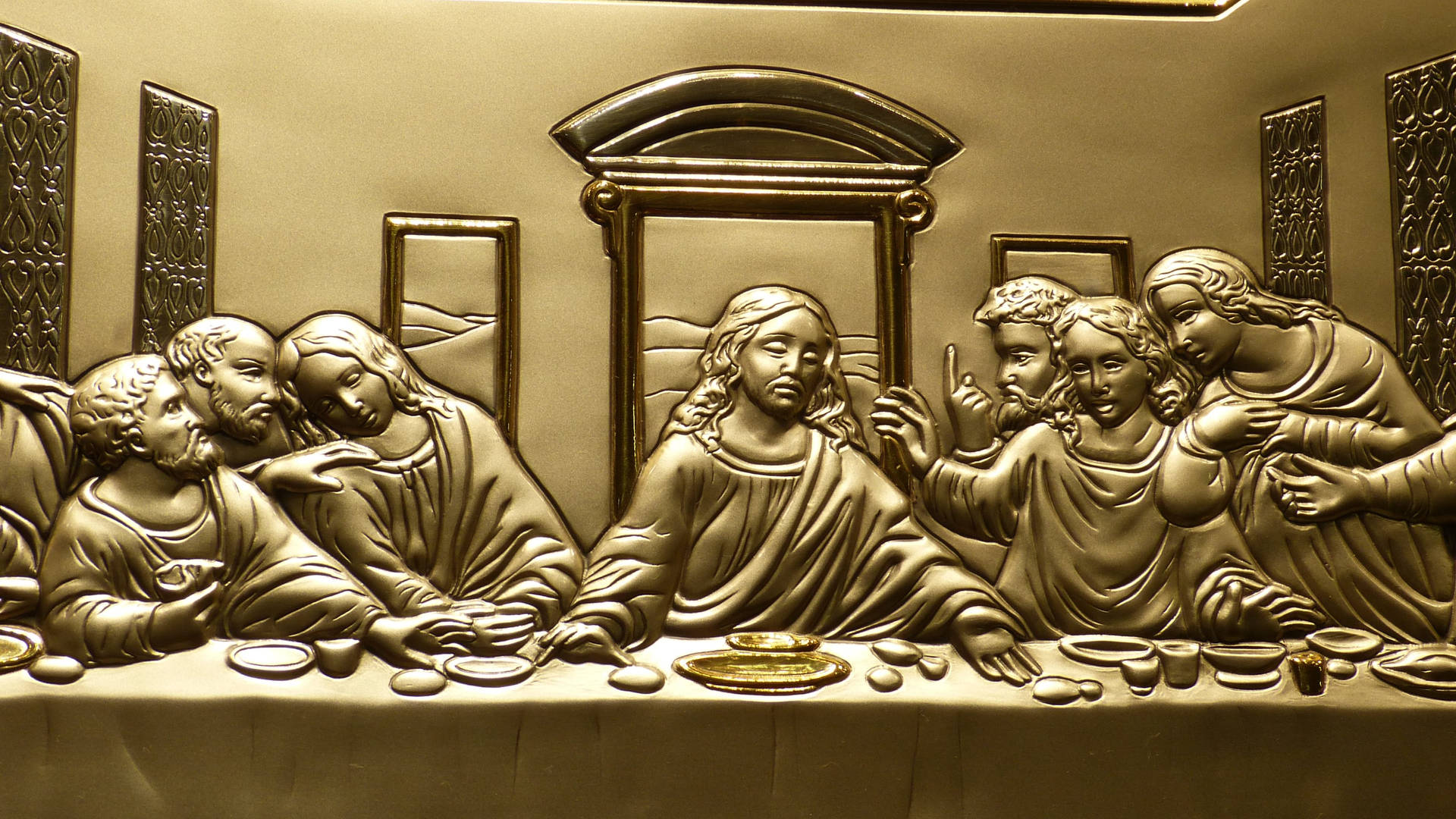 Embossed Last Supper By Leonardo Da Vinci Wallpaper
