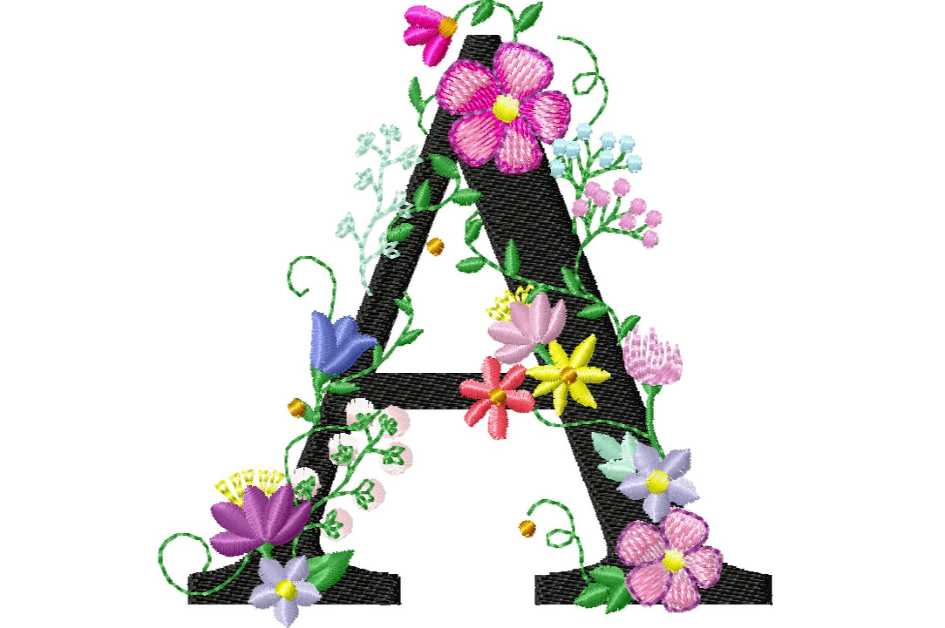 Embroidered Alphabet Letter A Wrapped With Cute And Colorful Flowers Background