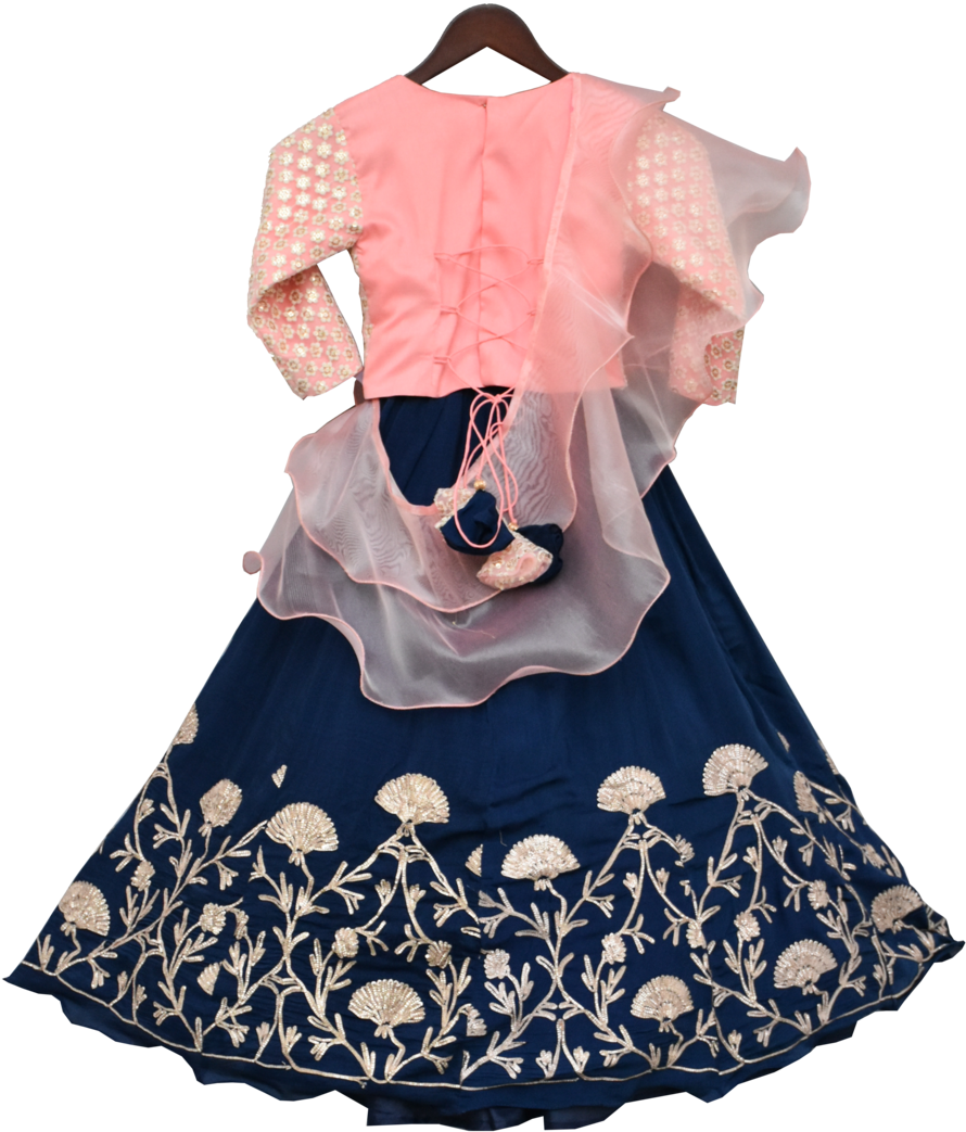 Embroidered Blue Lehengawith Pink Blouse PNG