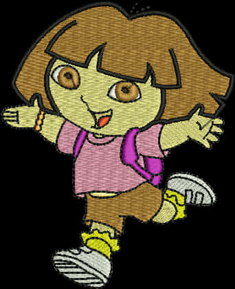 Embroidered Cartoon Explorer Girl PNG