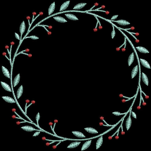 Embroidered Floral Wreath Design PNG