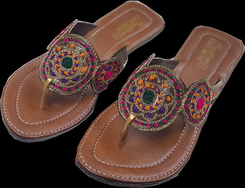 Embroidered Traditional Ladies Chappals PNG