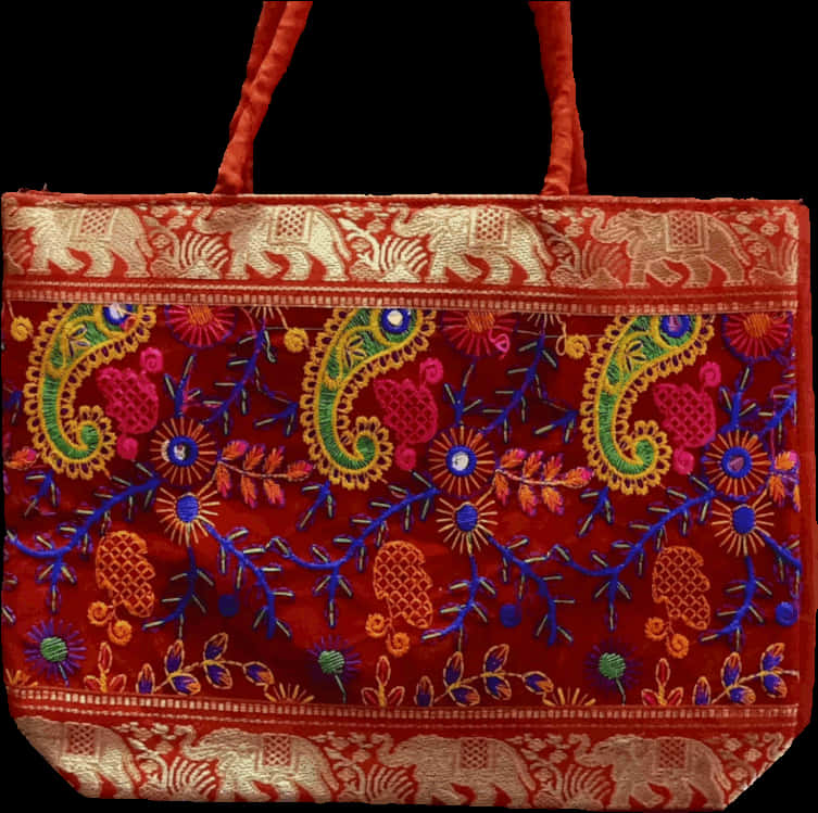 Embroidered Traditional Tote Bag PNG