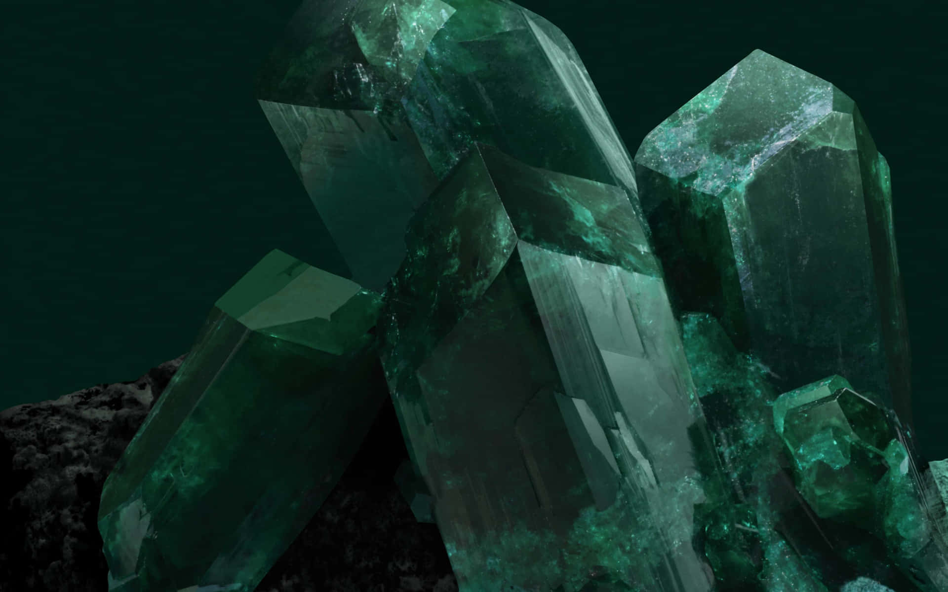 Emerald Crystals Cluster Dark Background Wallpaper