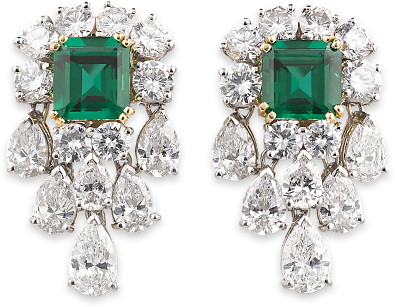 Emerald Diamond Chandelier Earrings PNG
