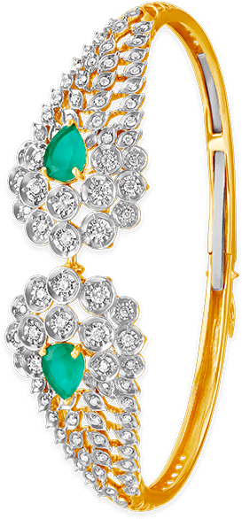 Emerald Diamond Gold Bangle Design PNG