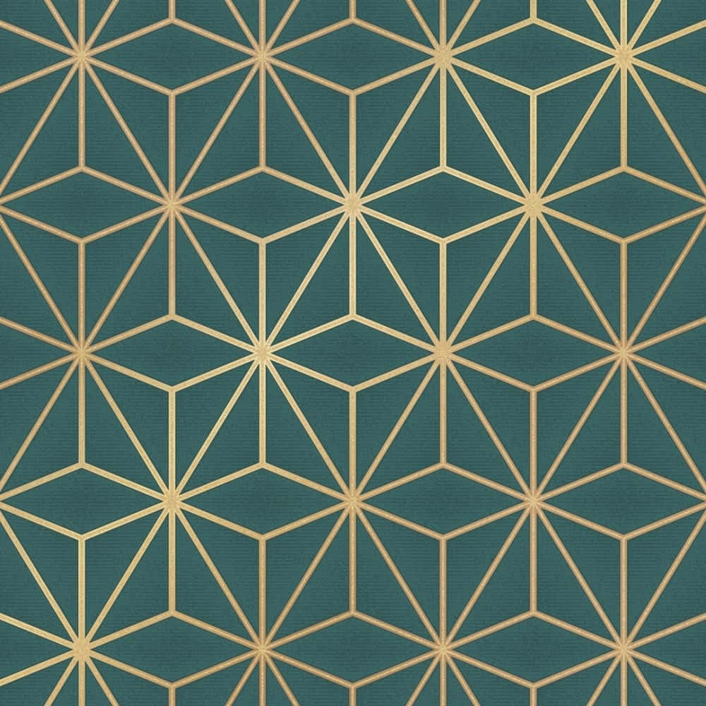 Geometrisktmönster Med Guldlinjer På En Blågrön Bakgrund