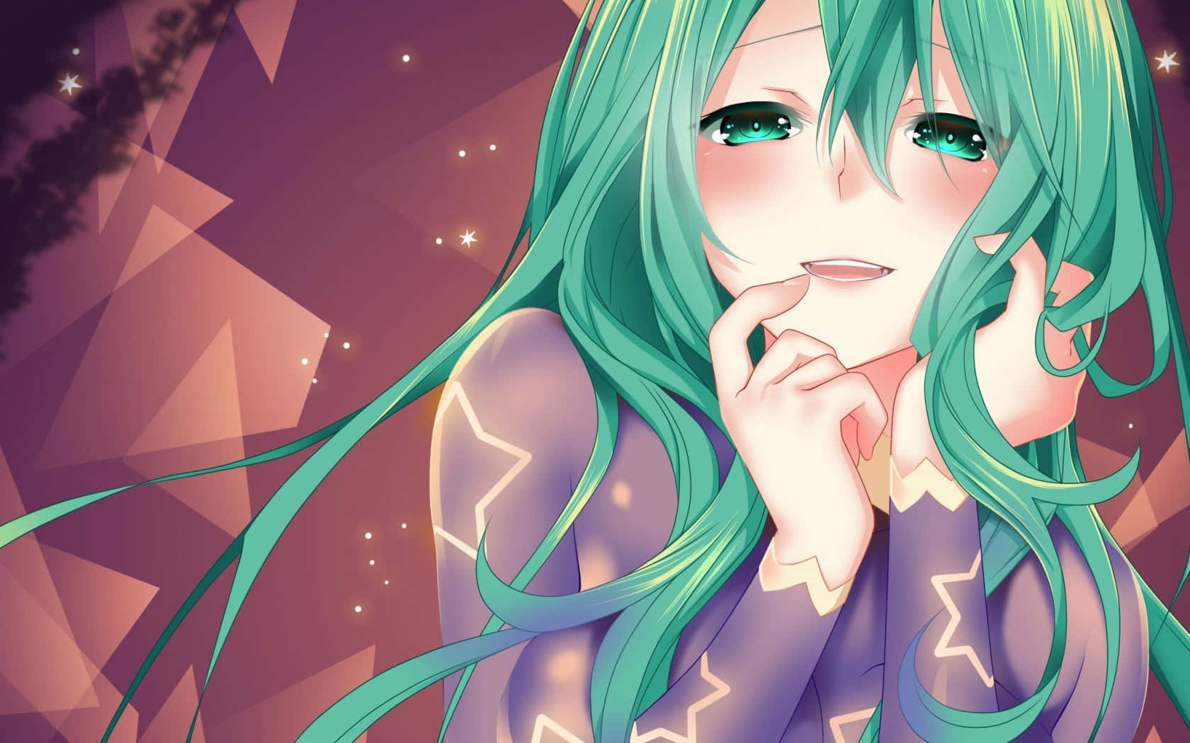 Emerald_ Haired_ Anime_ Girl_ Smiling Wallpaper