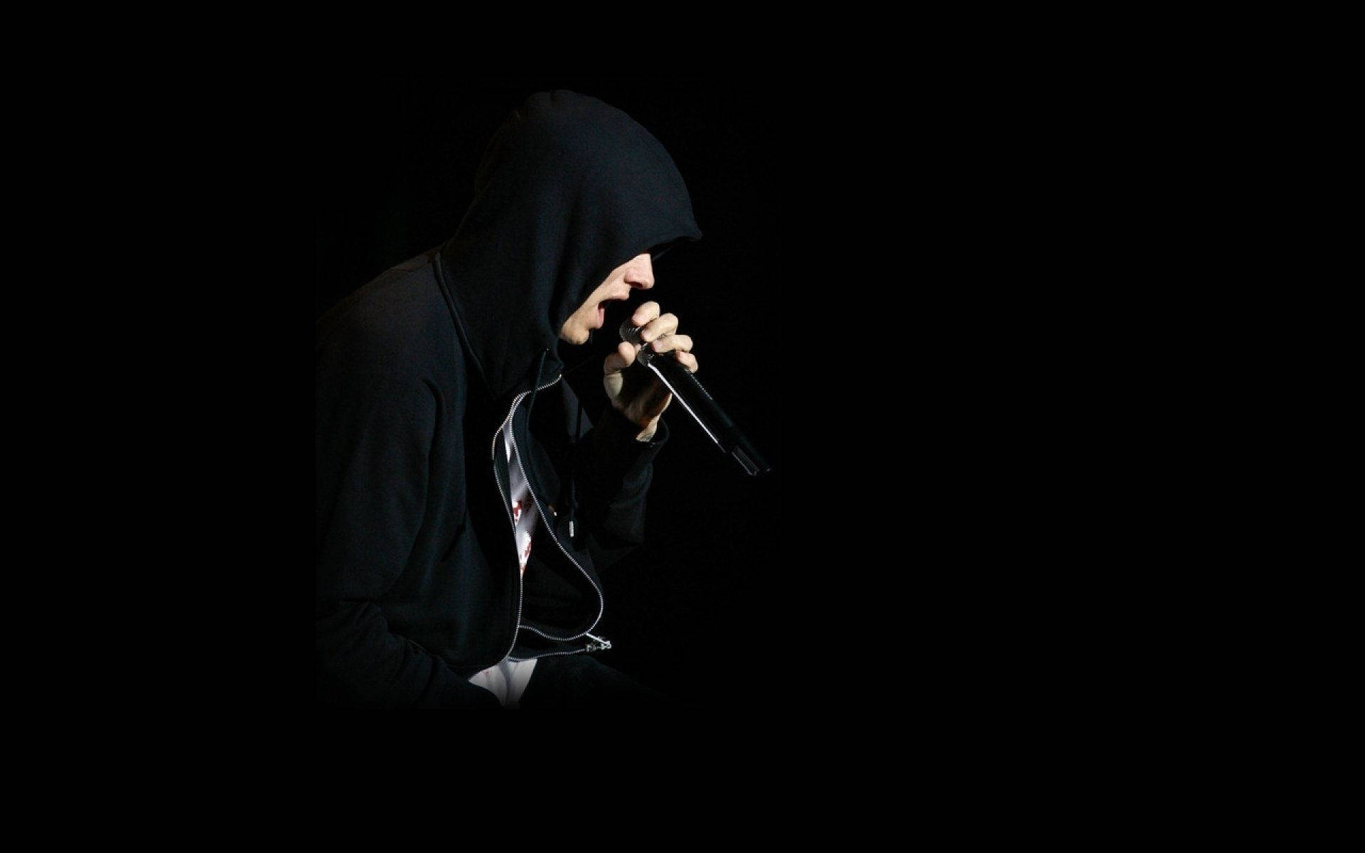 Eminem Rapping In Black Hoodie Wallpaper