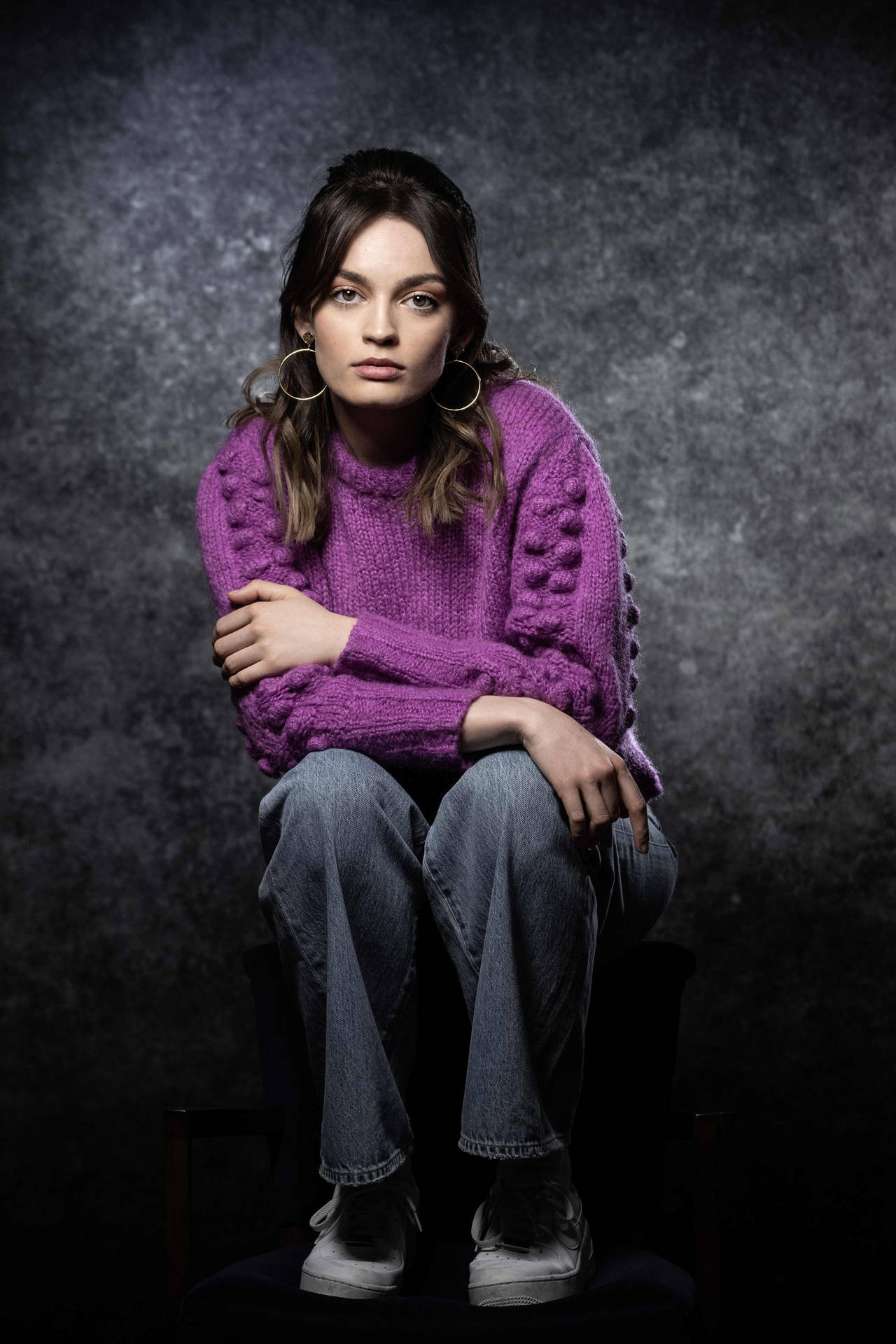 Emma Mackey Purple Sweater Wallpaper