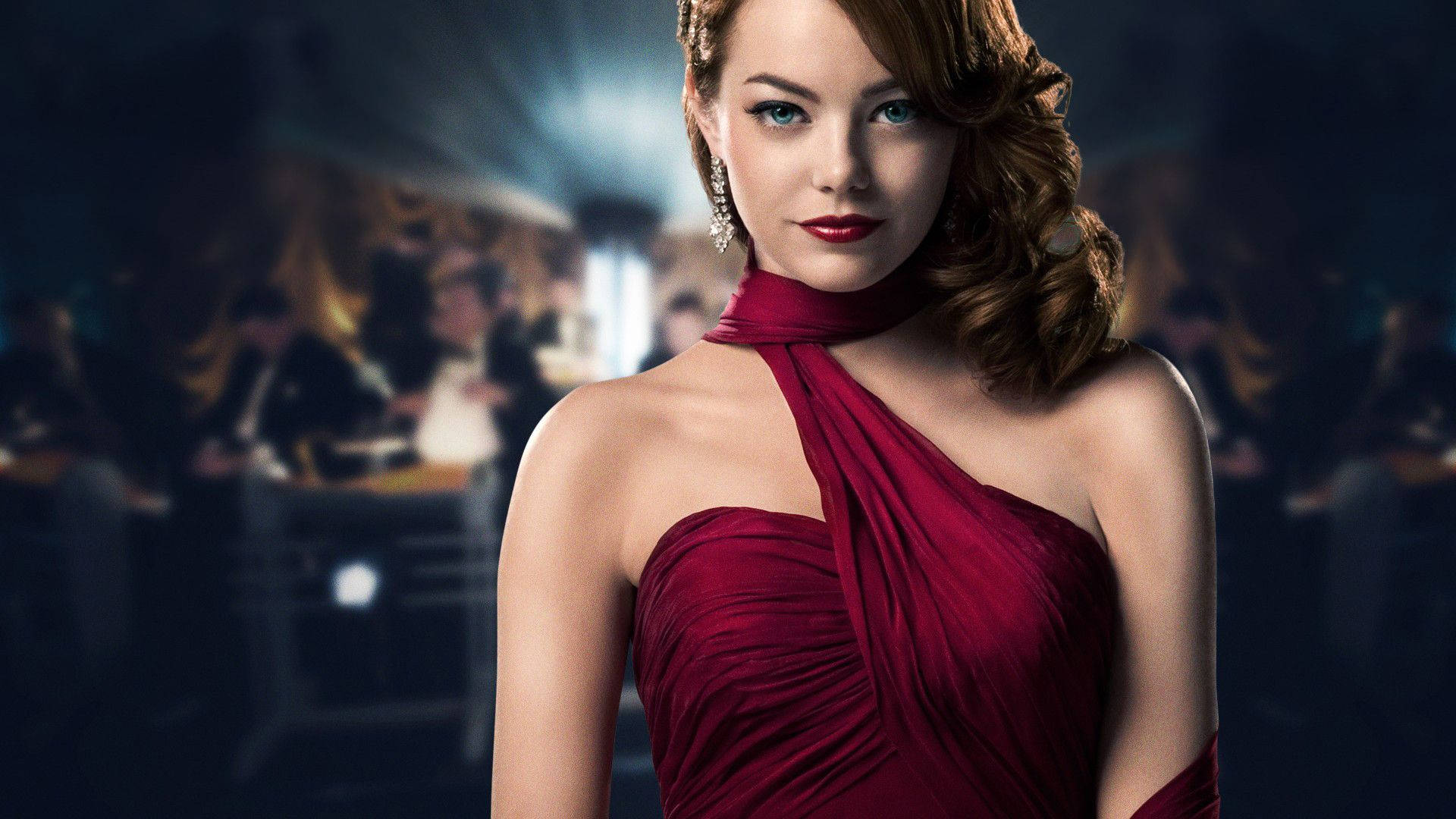 Emma Stone In Red Sexy Dress Wallpaper