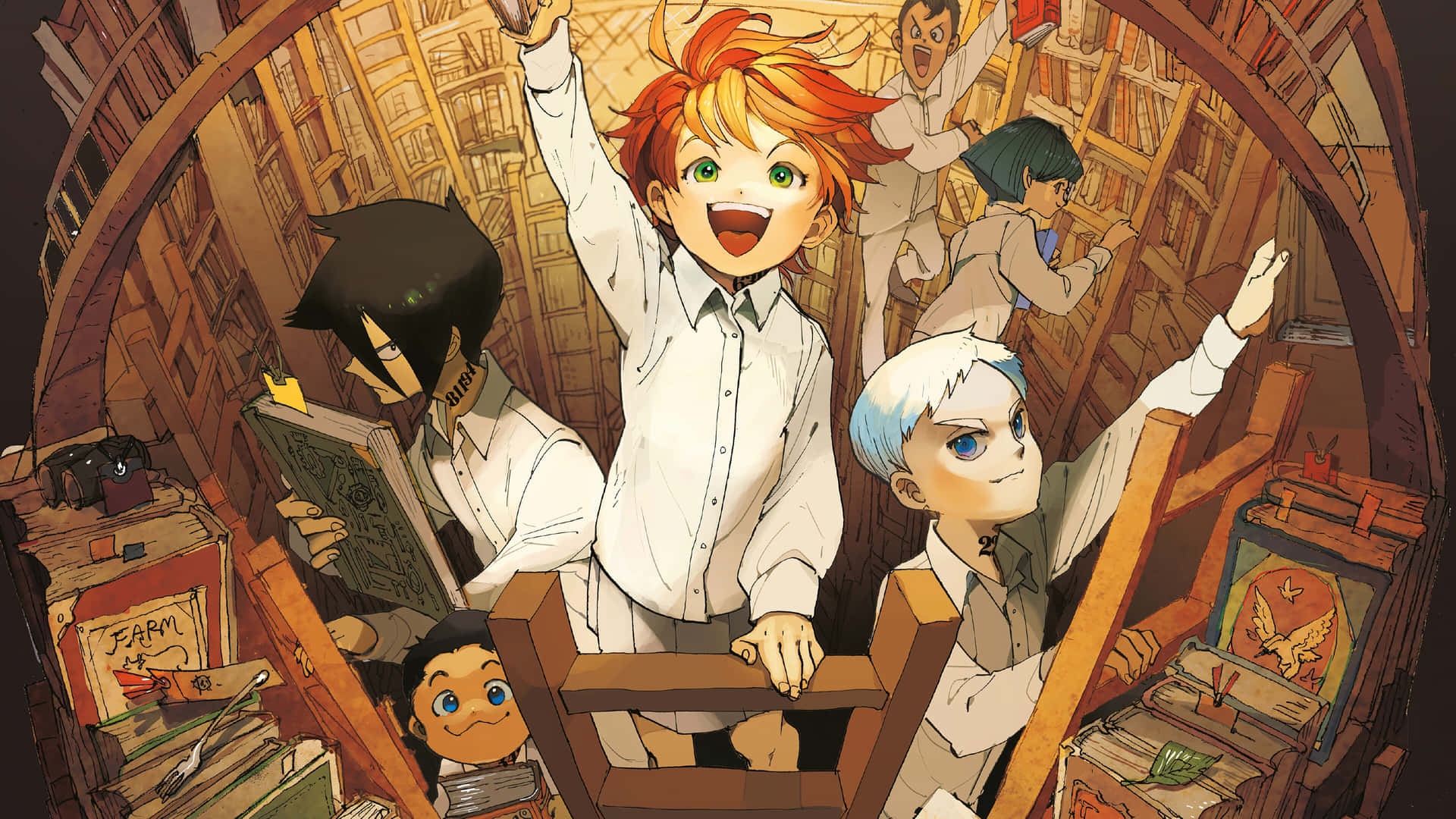 Emma and Ray of “The Promised Neverland” stand in the spotlight Wallpaper