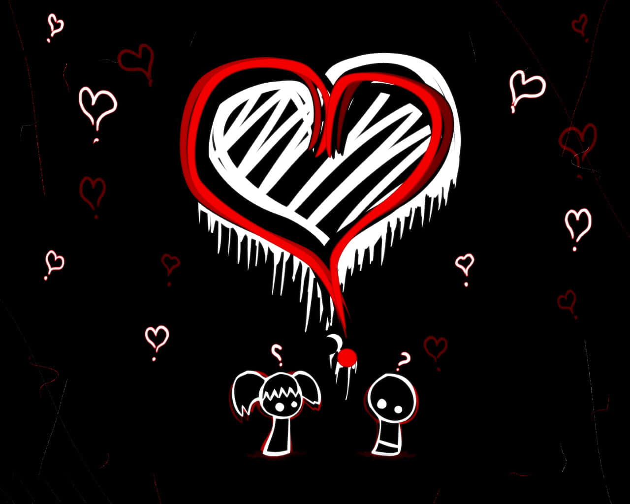 En tegning af et hjerte med et par mennesker der omfavner hinanden. Wallpaper