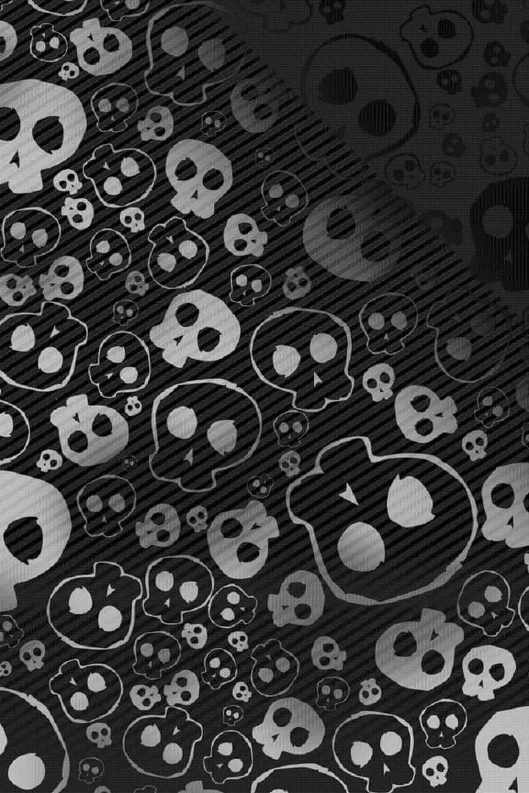 A Black And White Skull Pattern On A Black Background