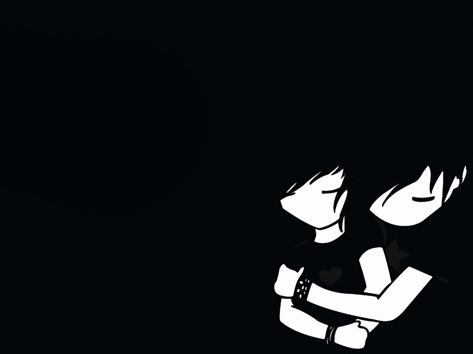 Duepersonaggi Dei Cartoni Animati In Bianco E Nero Che Si Abbracciano