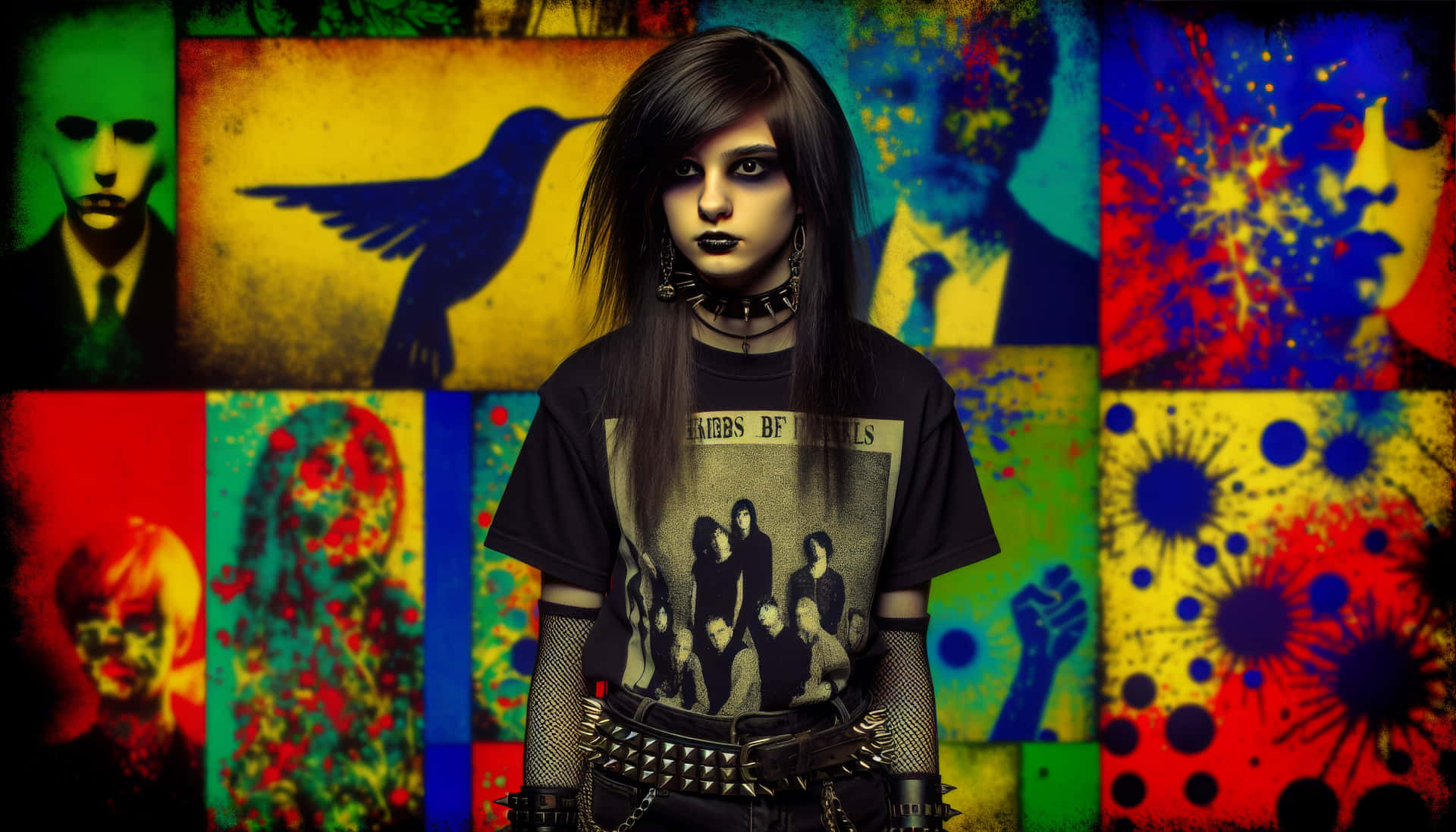 Emo Girl Against Colorful Street Art Backdrop.jpg Wallpaper