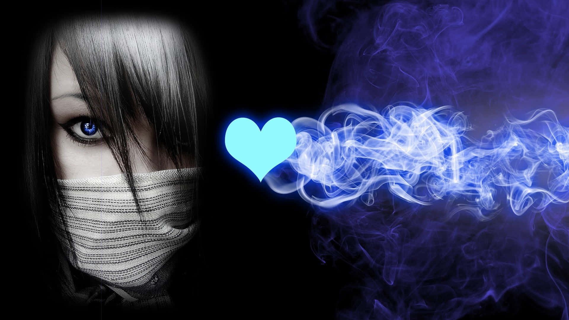 Emo Girl Blue Heart Smoke Wallpaper