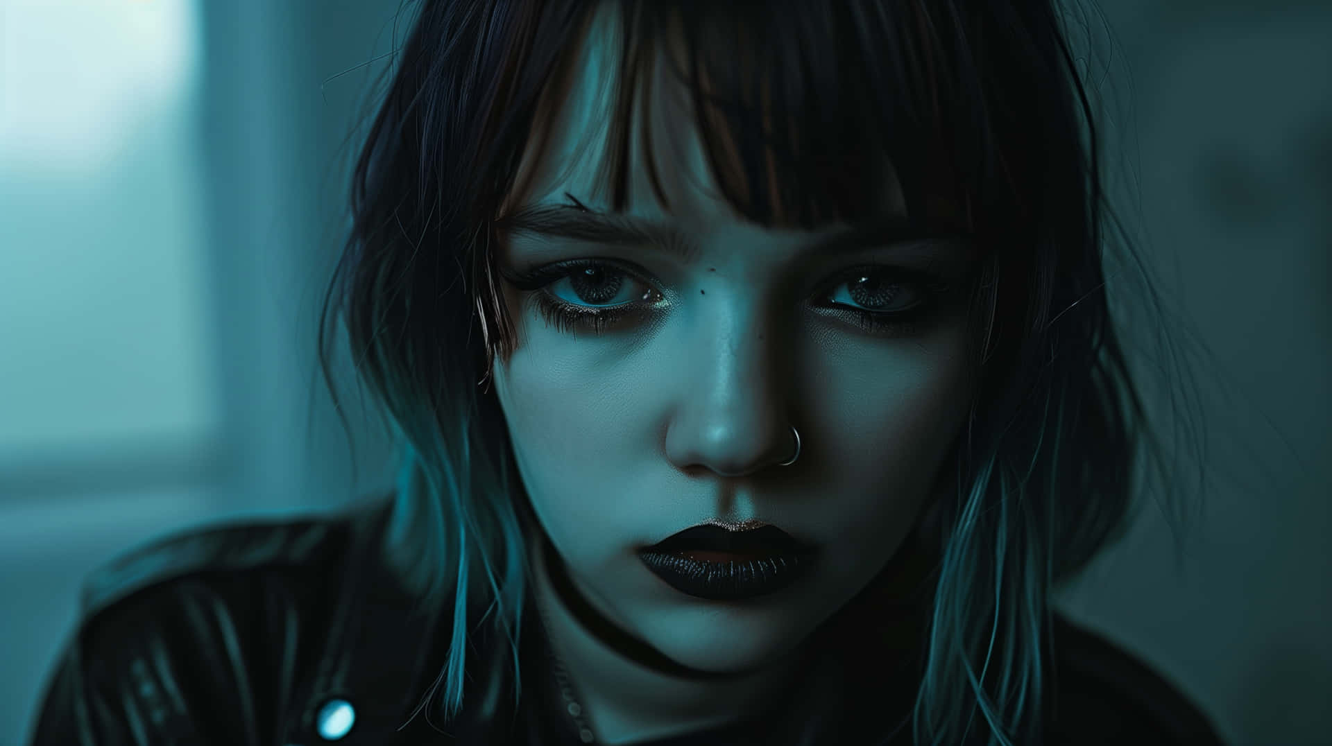 Download Emo Girl Portraitin Blue Tones Wallpaper | Wallpapers.com