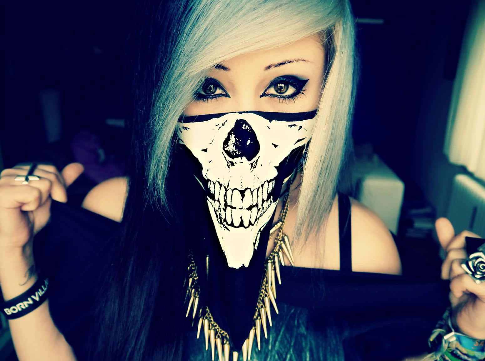 Emo Girl With Skull Face Paint Wallpaper