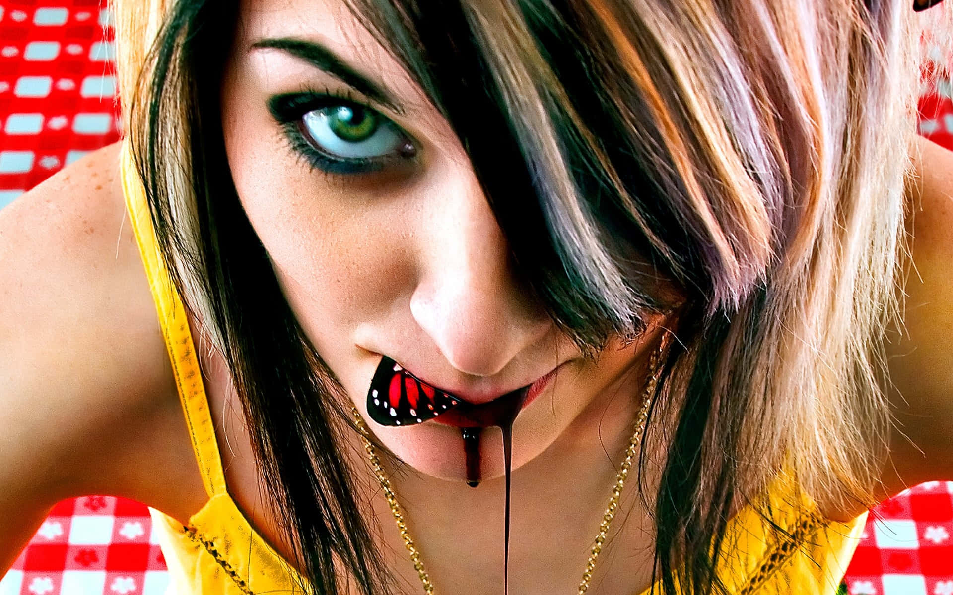 Emo Girlwith Piercingand Colorful Background Wallpaper