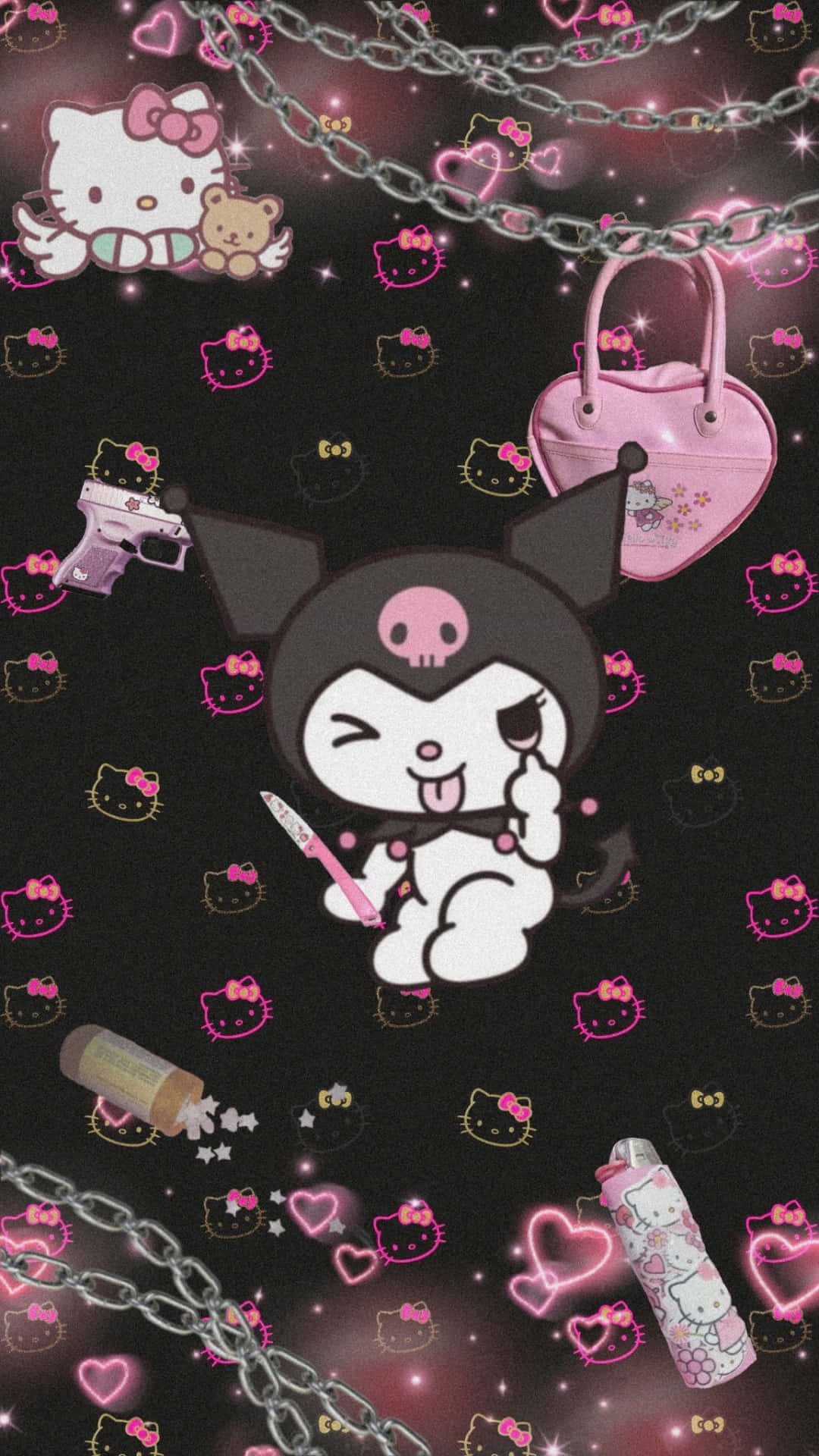 Omfamnadin Emo-sida Med Hello Kitty. Wallpaper