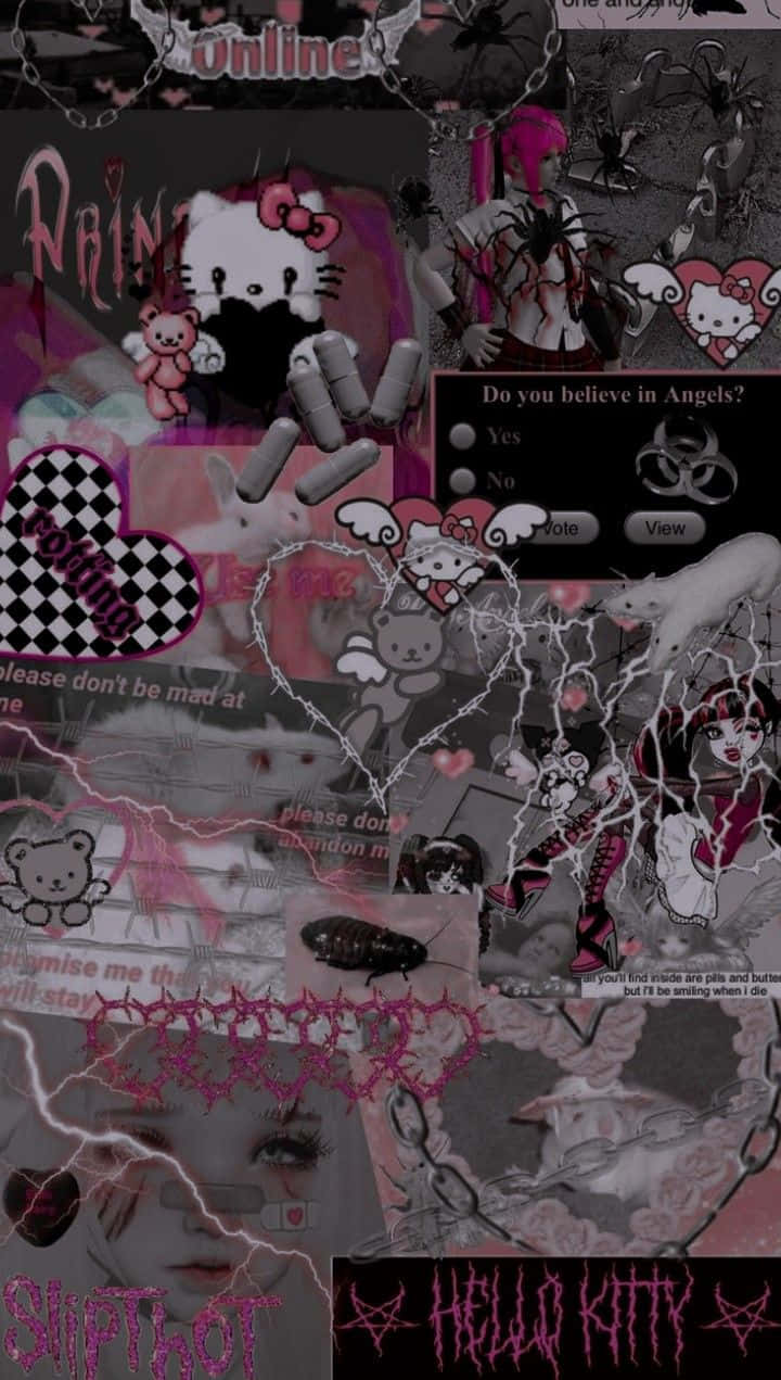 Läggtill Lite Kant Till Din Garderob Med Denna Emo Hello Kitty-grafik Som Dator- Eller Mobilbakgrund! Wallpaper