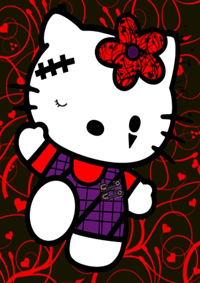 Hej Kitty med en rød hjerte og en bue wallpaper Wallpaper